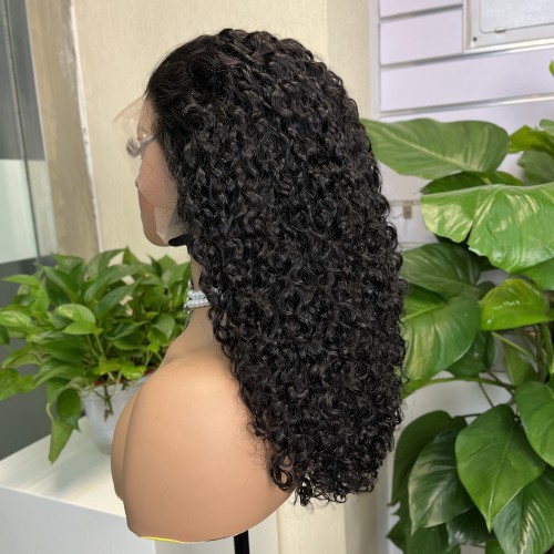 #1b Natural Black Double Drawn Pissy Curly 13x4 Transparent Lace Full Frontal Wig | Human Hair Wig | Lace Front